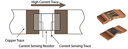 Kelvin connection to a two-terminal current sensing resistor 2端子の電流検出抵抗器へのケルビン接続の図